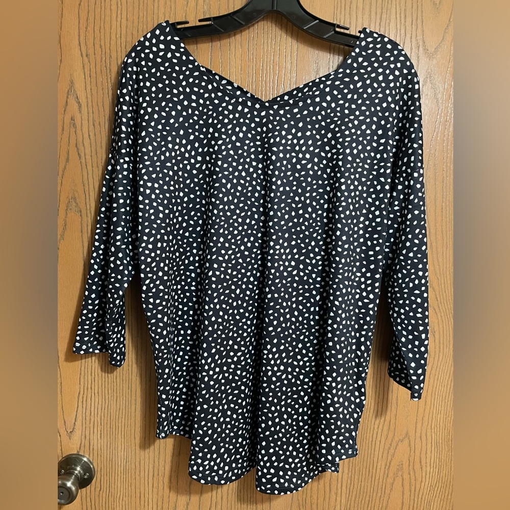 Black and White Blouse with Criss Cross Back